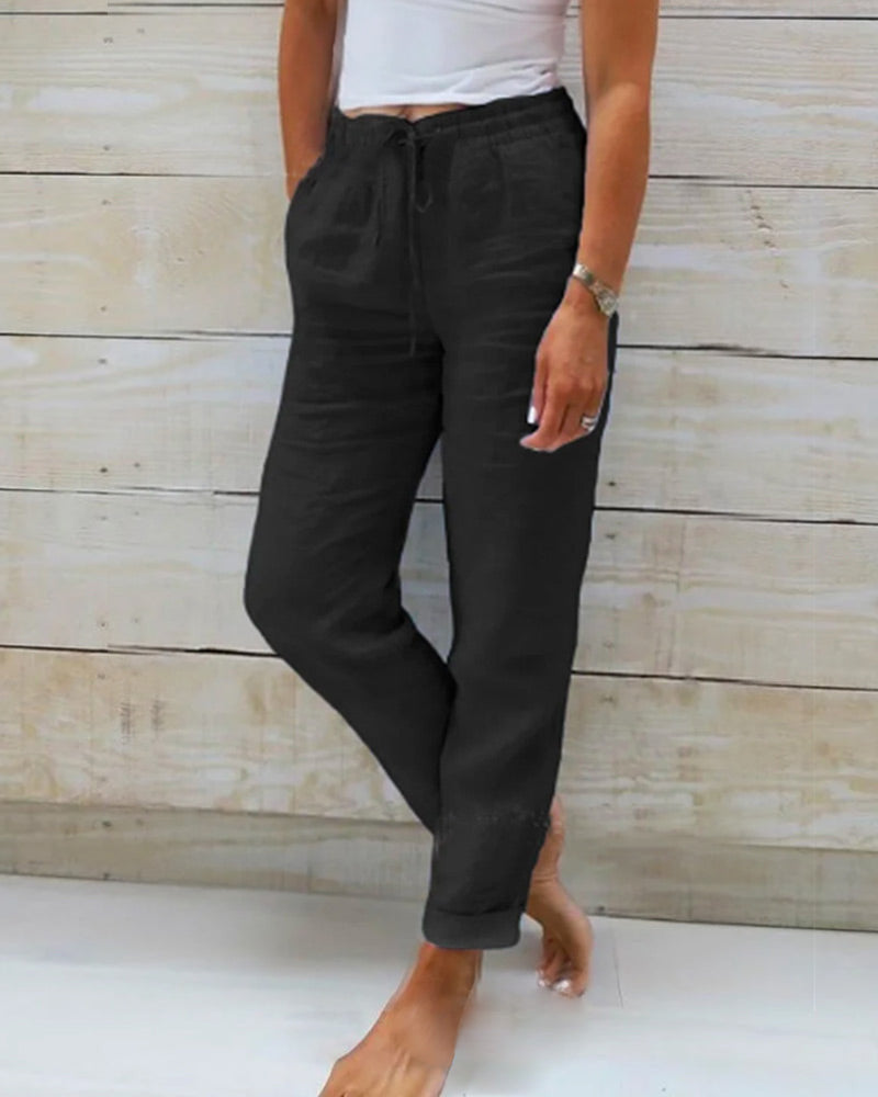Kayla | Damenhose aus Baumwoll-Leinen mit elastischem Bund