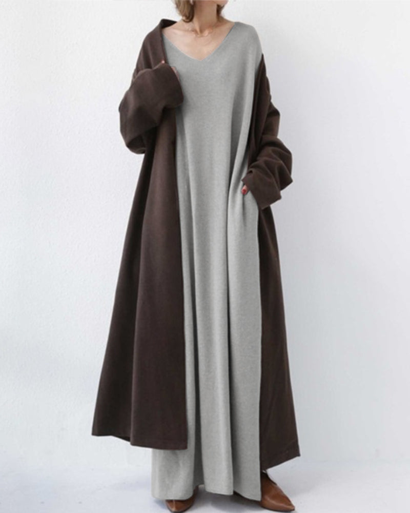 BONNIE - MODISCHES KLEID MIT LANGEN ÄRMELN UND V-AUSSCHNITT