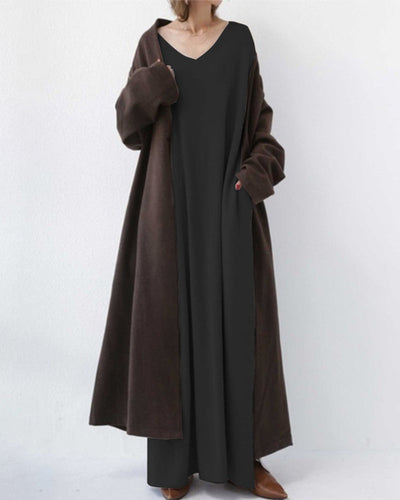 BONNIE - MODISCHES KLEID MIT LANGEN ÄRMELN UND V-AUSSCHNITT
