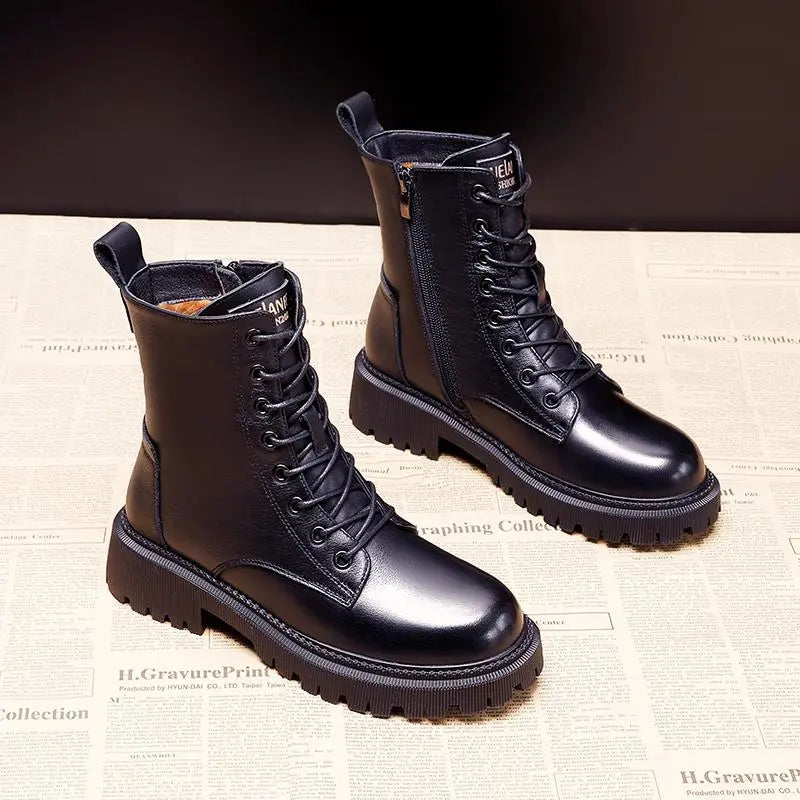 Andrea™ - Schwarze Winterstiefel aus Leder
