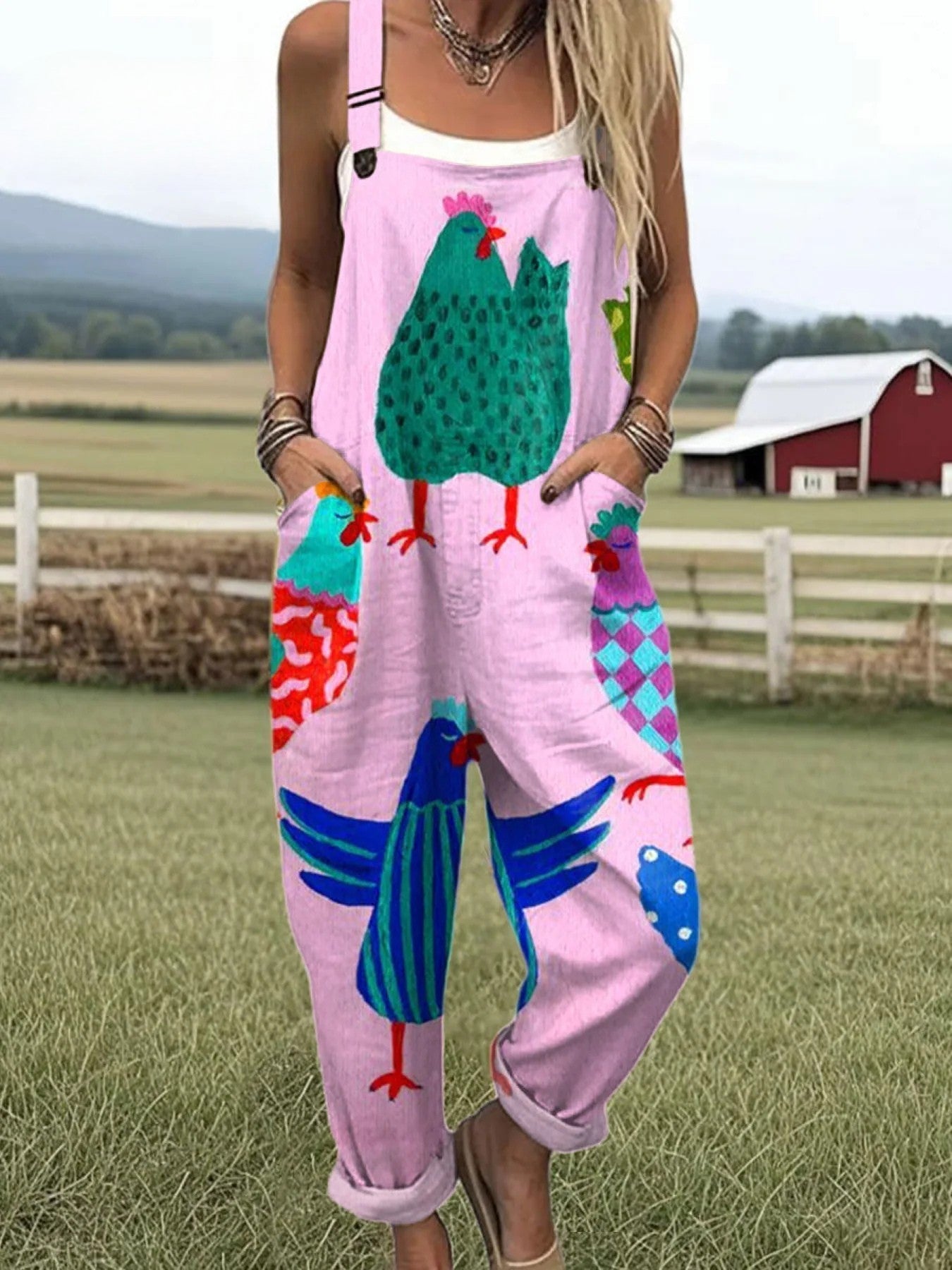Birdie | Dungaree met Hennen en Speelse Vogels
