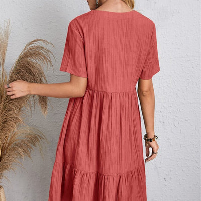 Jade™ - Damen Plissee Rüsche solide Kleider Casual V-Ausschnitt