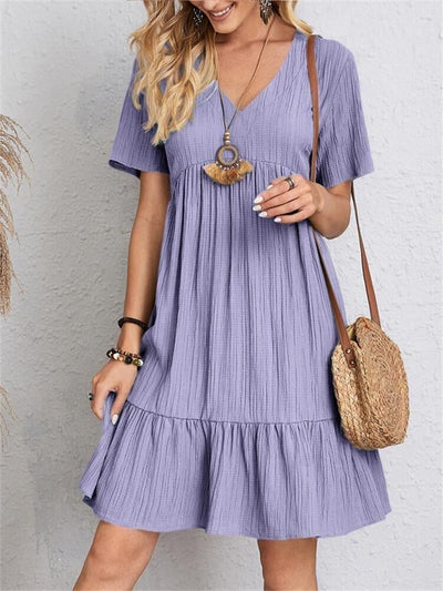 Jade™ - Damen Plissee Rüsche solide Kleider Casual V-Ausschnitt