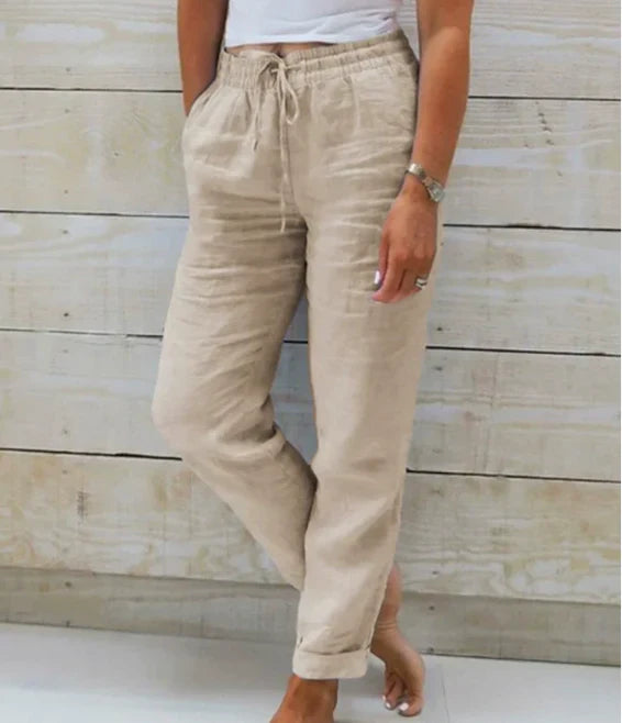 Kayla | Damenhose aus Baumwoll-Leinen mit elastischem Bund